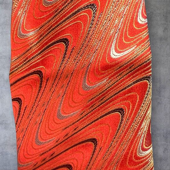 Vintage Pavone Italian Silk Tie Red Gold Marbled Abstract Pattern Made in Italy - Picture 5 of 10